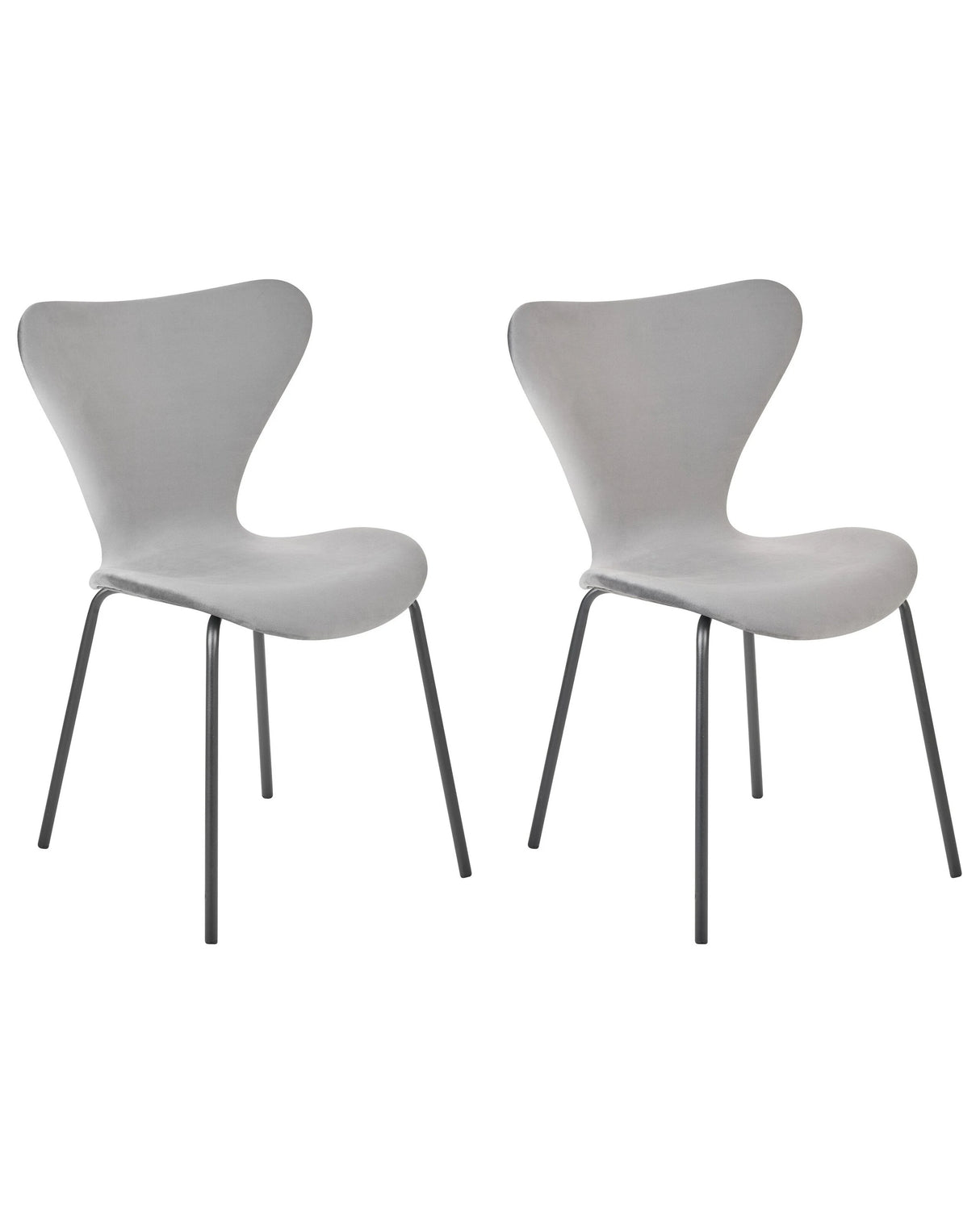 Set of 2 Dining Chairs Light Grey with Black Polyester Velvet Black Metal Legs Armless Modern Design Beliani