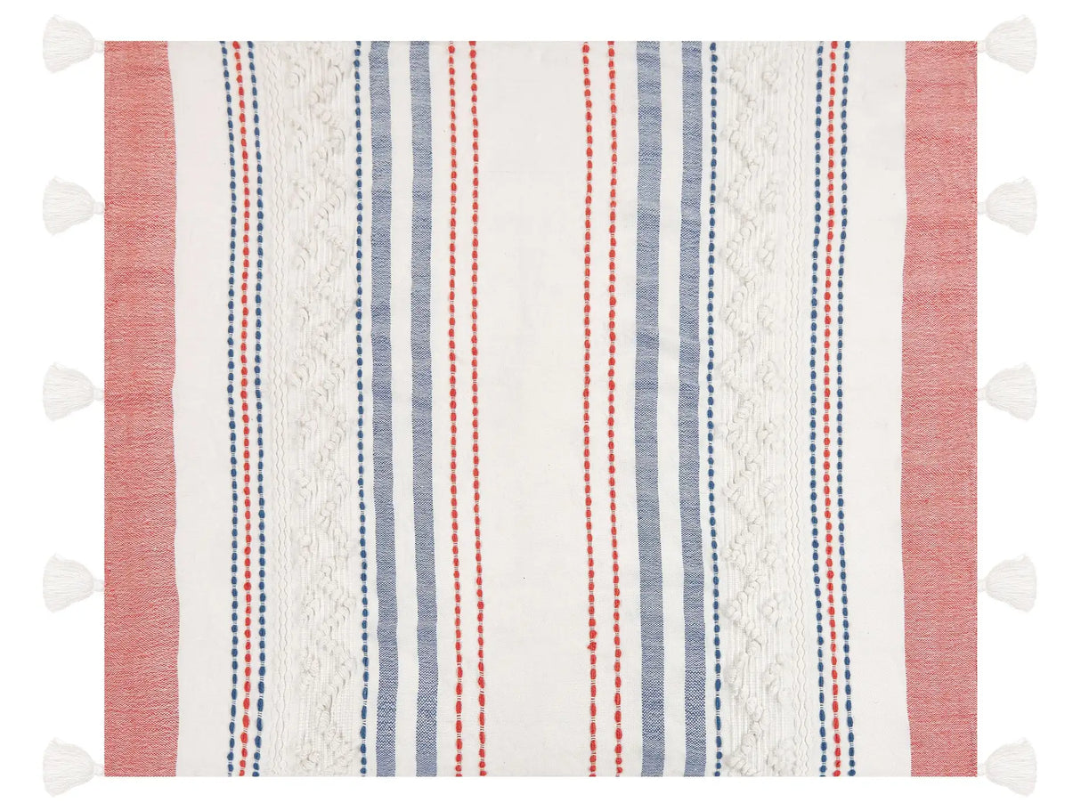 Throw Blanket Multicolour Polyester PET 130 x 150 cm with Decorative Tassels Striped Pattern Beliani