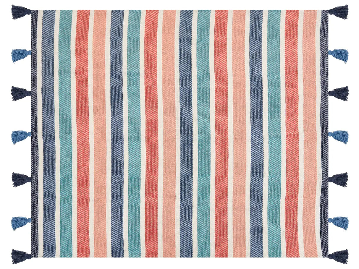 Throw Blanket Multicolour Polyester PET 130 x 150 cm with Decorative Tassels Striped Pattern Beliani