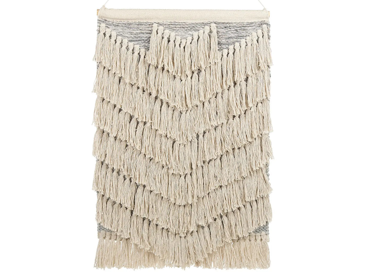 Wall Hanging Beige Cotton Handwoven with Tassels Wall Dcor Hanging Decoration Boho Style Living Room Bedroom Beliani
