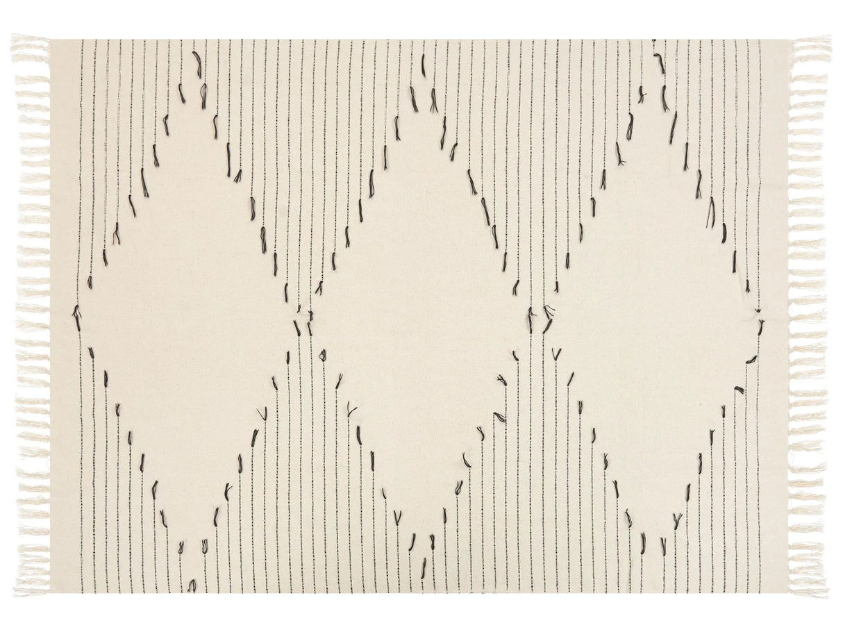 Throw Blanket Light Beige and Black Cotton 130 x 170 cm Striped Pattern Accessory with Decorative Tassels Handmade Beliani