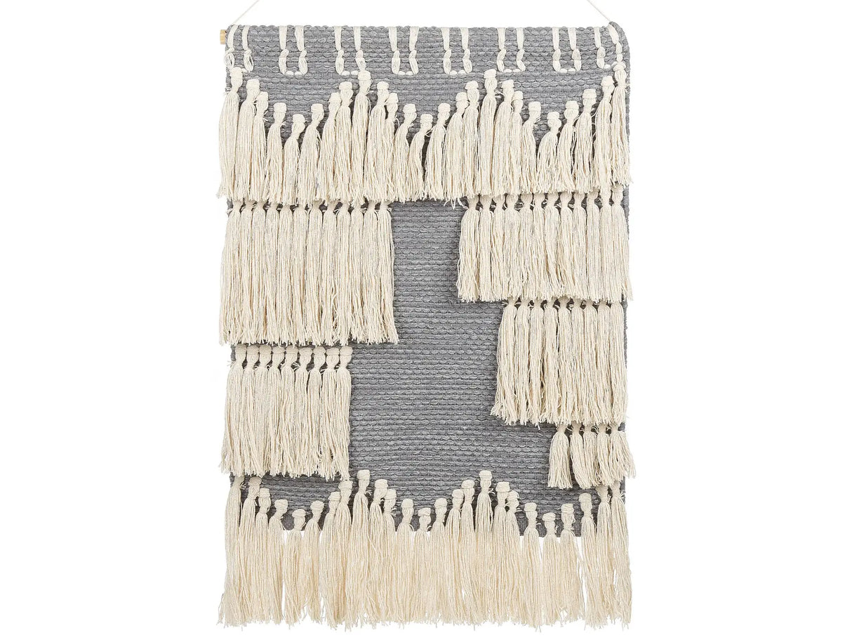 Wall Hanging Grey and Beige Cotton Handwoven with Tassels Wall Dcor Hanging Decoration Boho Style Living Room Bedroom Beliani