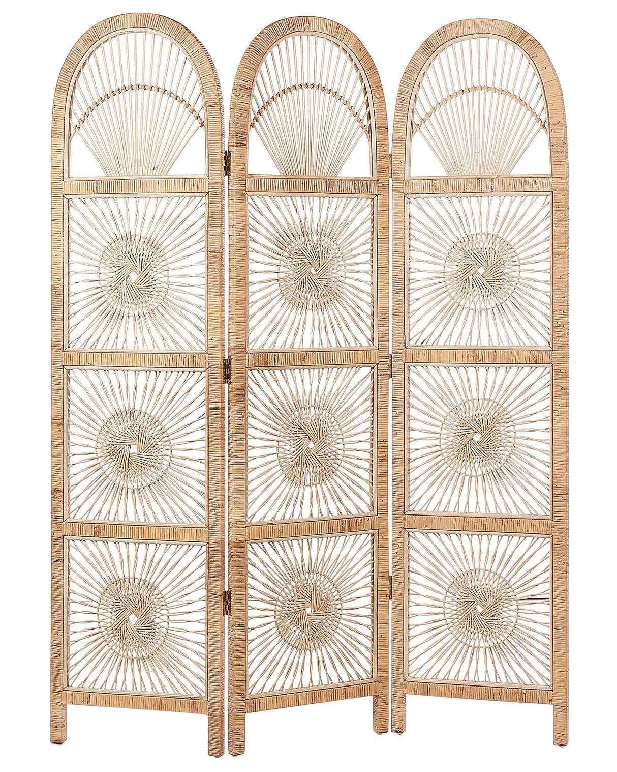 Room Divider Natural Rattan with Mahogany Frame 3 Panels Folding Decorative Wicker Screen Partition Beliani