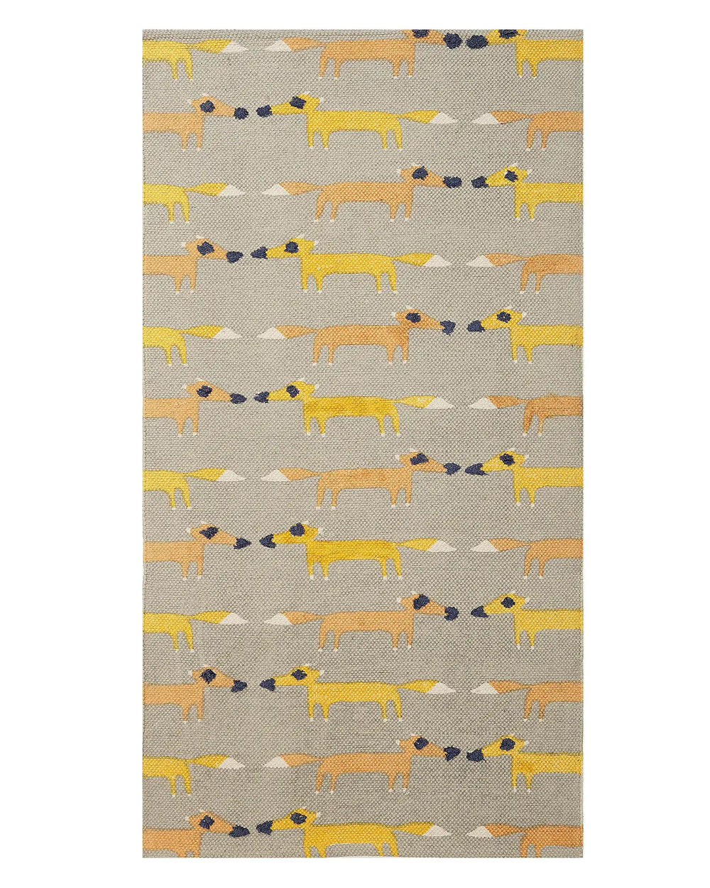 Area Rug Grey Cotton Polyester 80 x 150 cm Fox Print Low Pile Runner for Children Playroom  Beliani