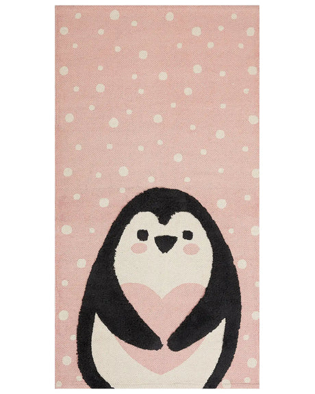 Area Rug Pink Cotton Polyester 80 x 150 cm Pinguin Print Low Pile Runner for Children Playroom  Beliani