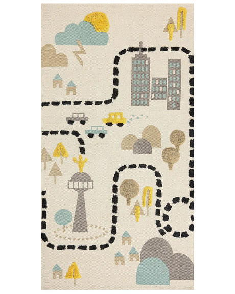 Area Rug Multicolour Cotton Polyester 80 x 150 cm City Motif Low Pile Runner for Children Playroom  Beliani