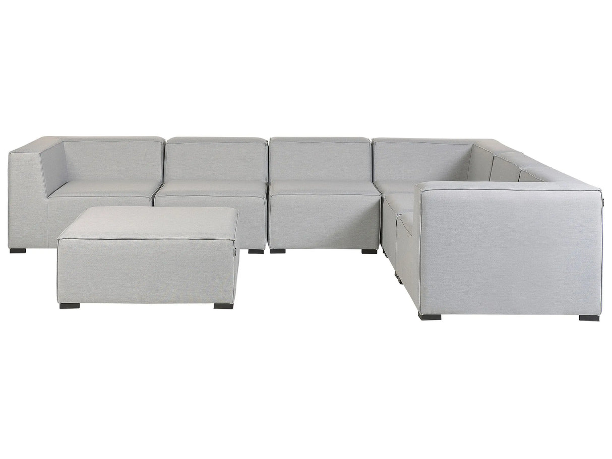 Corner Sofa Set Light Grey Fabric Upholstery 7 Seater with Ottoman Indoor Outdoor Modular Garden Lounge Set Left Hand Beliani