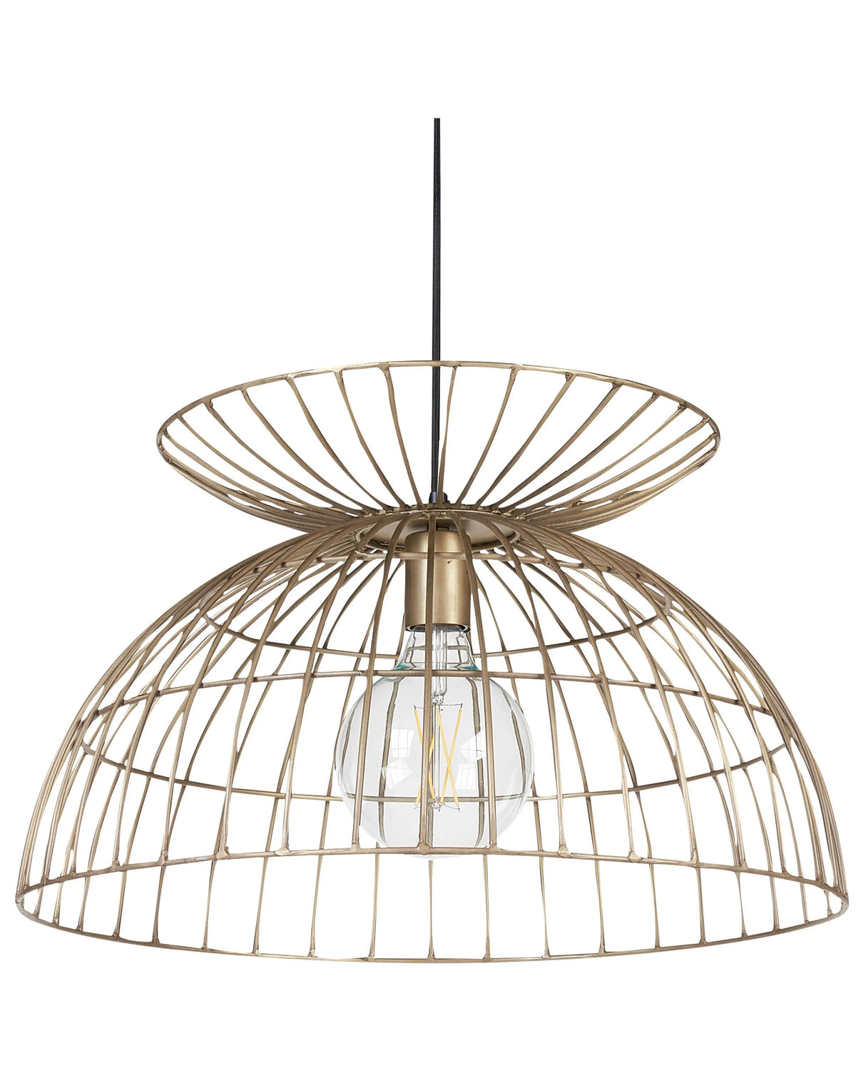 Pendant Lamp Brass Metal Iron Round Shade Openwork Cage Ceiling Light Novelty Modern Beliani