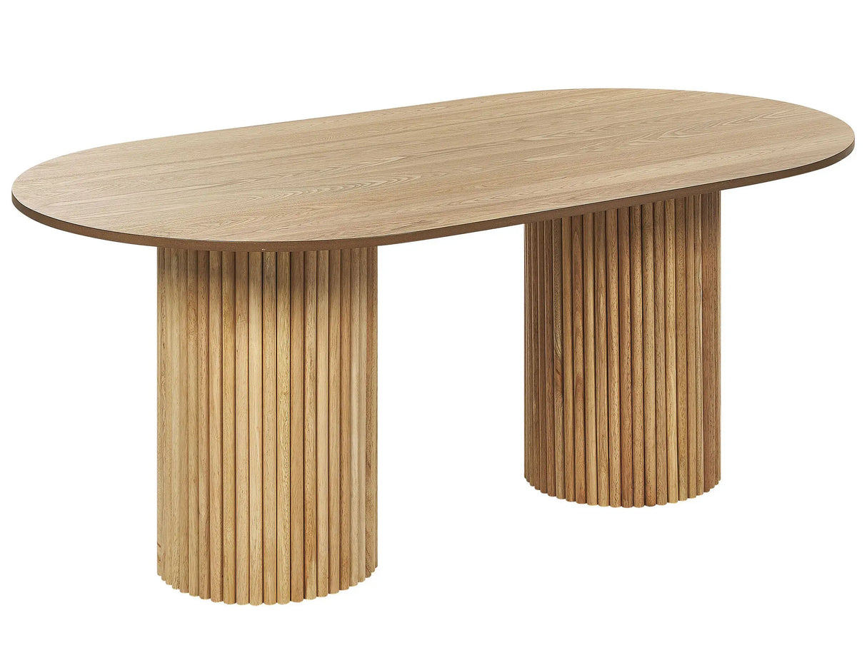 Dining Table Natural Ash Wood MDF Tabletop Rubberwood Legs 180 x 100 cm Modern Rustic Style Beliani