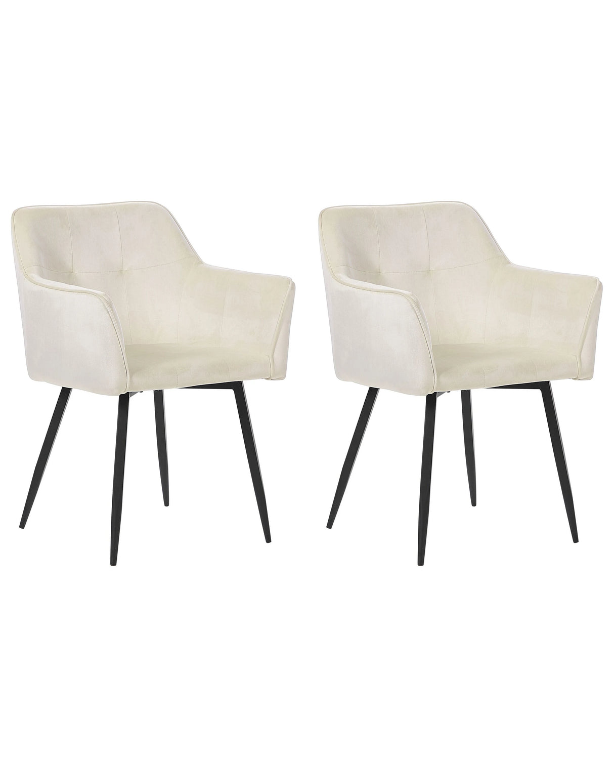 Set of 2 Dining Chairs Light Beige Velvet Upholstered Seat with Armrests Black Metal Legs Beliani