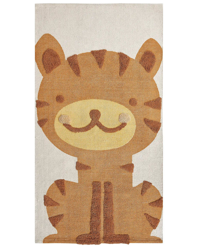 Area Rug Multicolour Cotton Polyester 80 x 150 cm Tiger Print Low Pile Runner for Children Playroom  Beliani