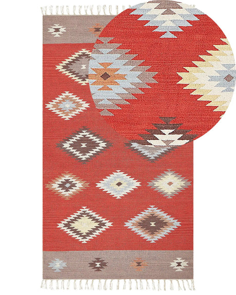 Kilim Area Rug Multicolour Cotton 80 x 150 cm Low Pile Geometric Pattern Rectangular Traditional Beliani