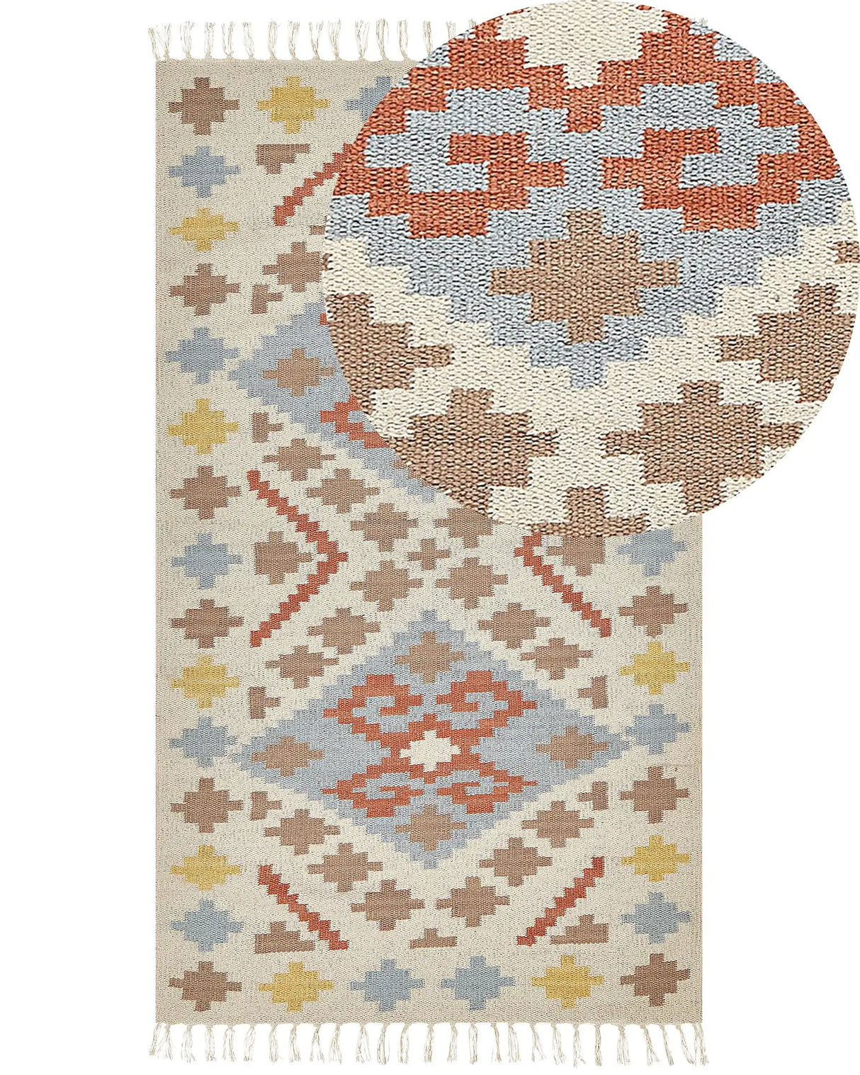 Kilim Area Rug Multicolour Cotton 80 x 150 cm Low Pile Geometric Pattern with Tassels Rectangular Traditional Beliani
