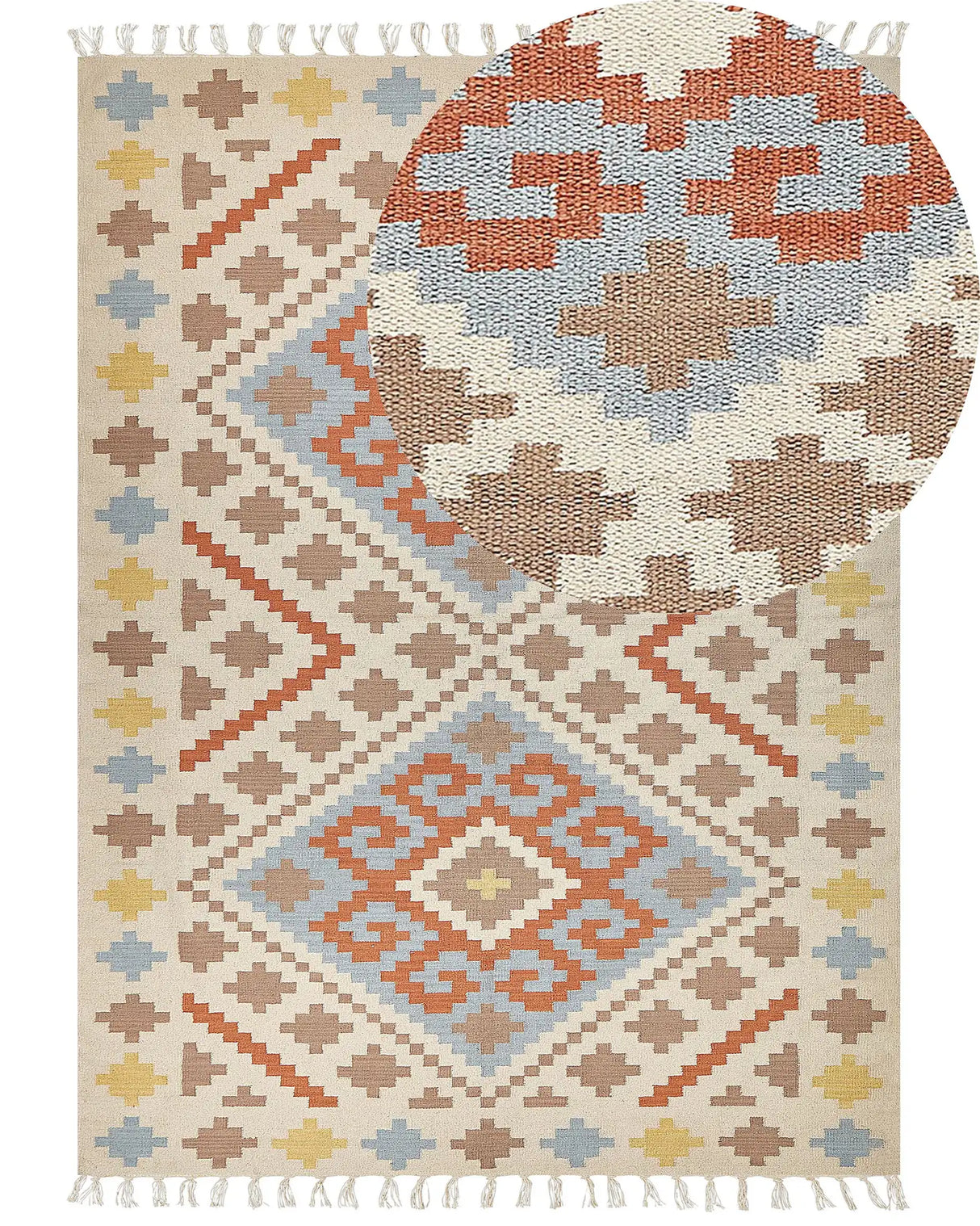 Kilim Area Rug Multicolour Cotton 160 x 230 cm Low Pile Geometric Pattern with Tassels Rectangular Traditional Beliani