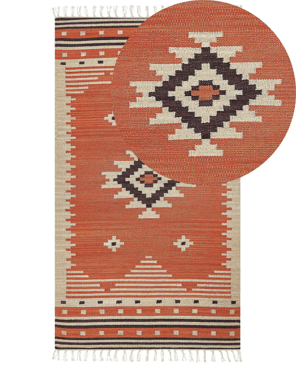 Kilim Area Rug Multicolour Cotton 80 x 150 cm Reversible Geometric Pattern with Tassels Rectangular Traditional Beliani