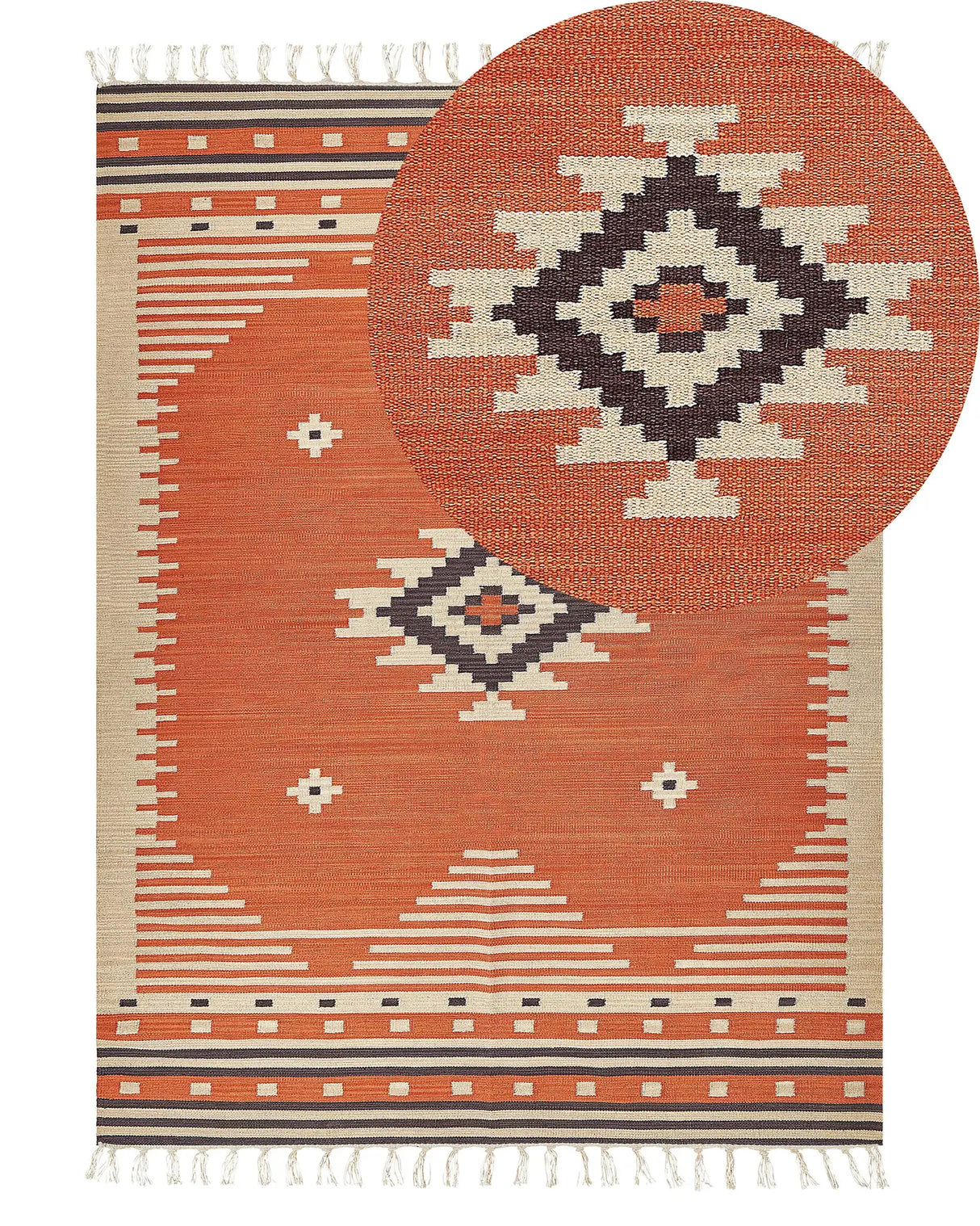 Kilim Area Rug Multicolour Cotton 140 x 200 cm Reversible Geometric Pattern with Tassels Rectangular Traditional Beliani