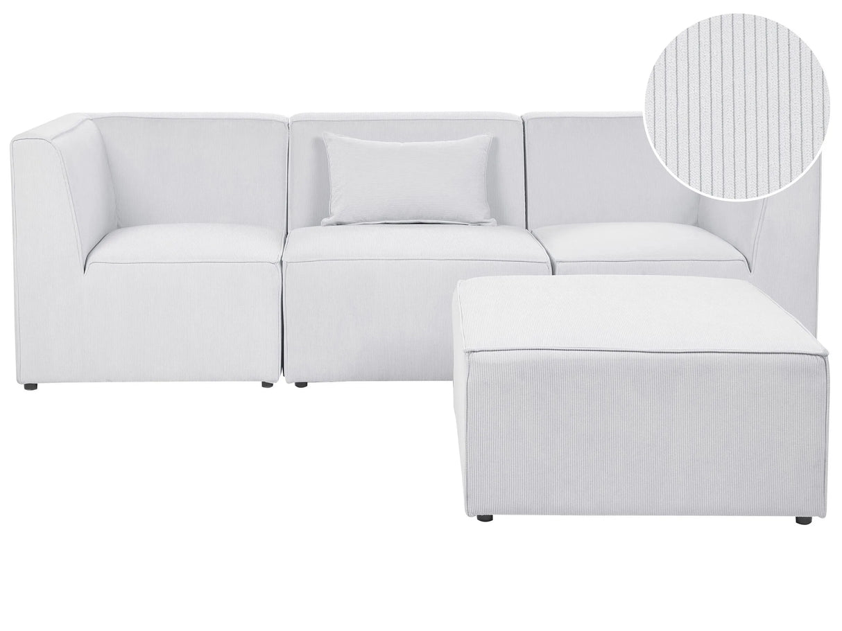 Modular Sofa Off White Corduroy with Ottoman 3 Seater Sectional Sofa Modern Design Beliani