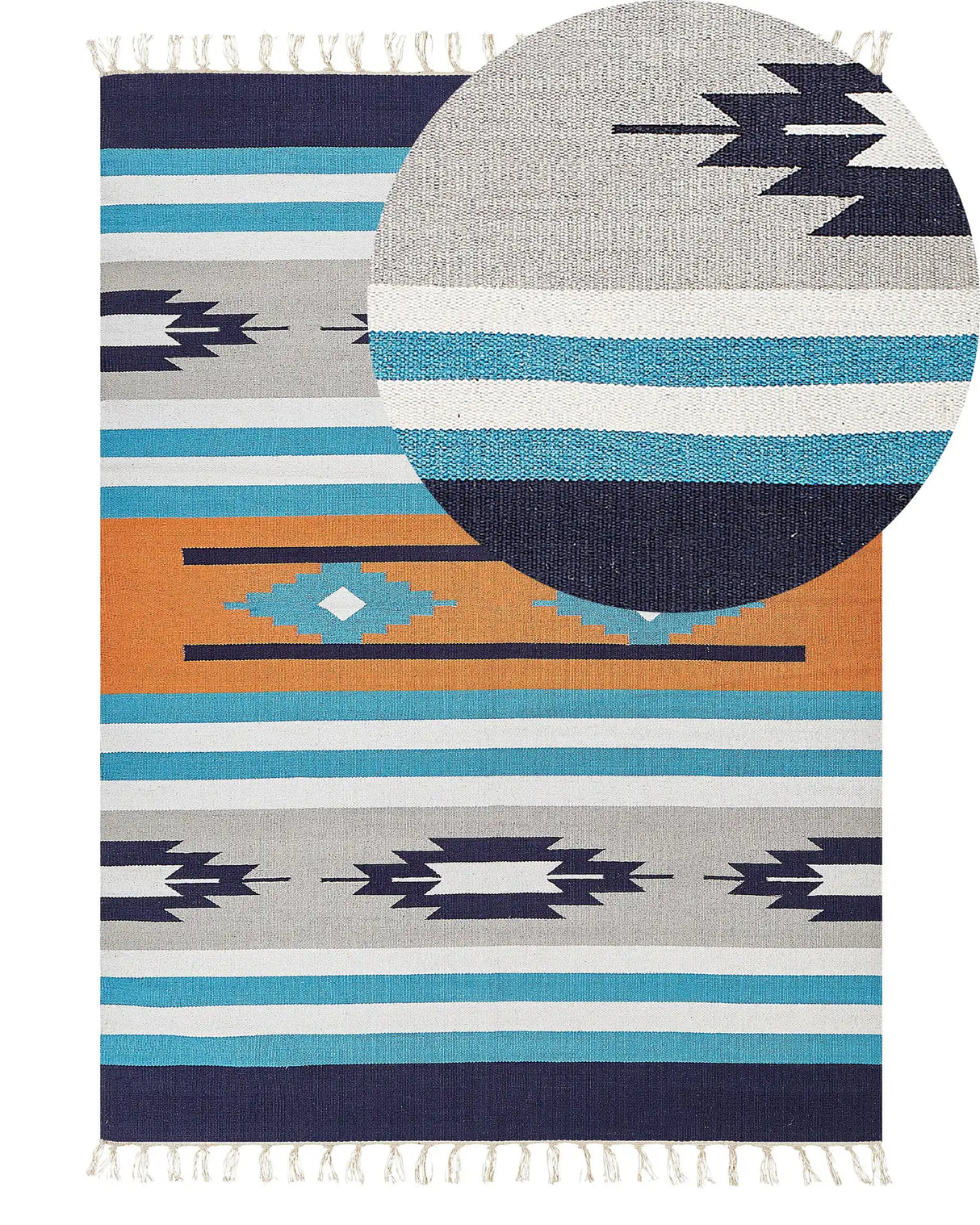 Kilim Area Rug Multicolour Cotton 140 x 200 cm Handwoven Reversible Flat Weave Geometric Pattern with Tassels Traditional Boho Living Room Bedroom Beliani