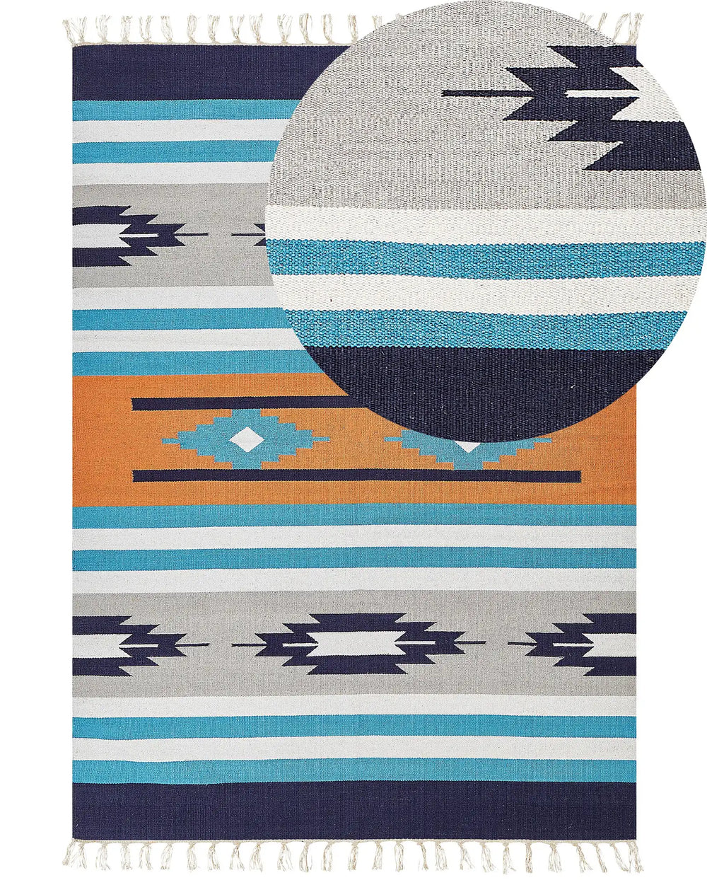 Kilim Area Rug Multicolour Cotton 200 x 300 cm Handwoven Reversible Flat Weave Geometric Pattern with Tassels Traditional Boho Living Room Bedroom Beliani