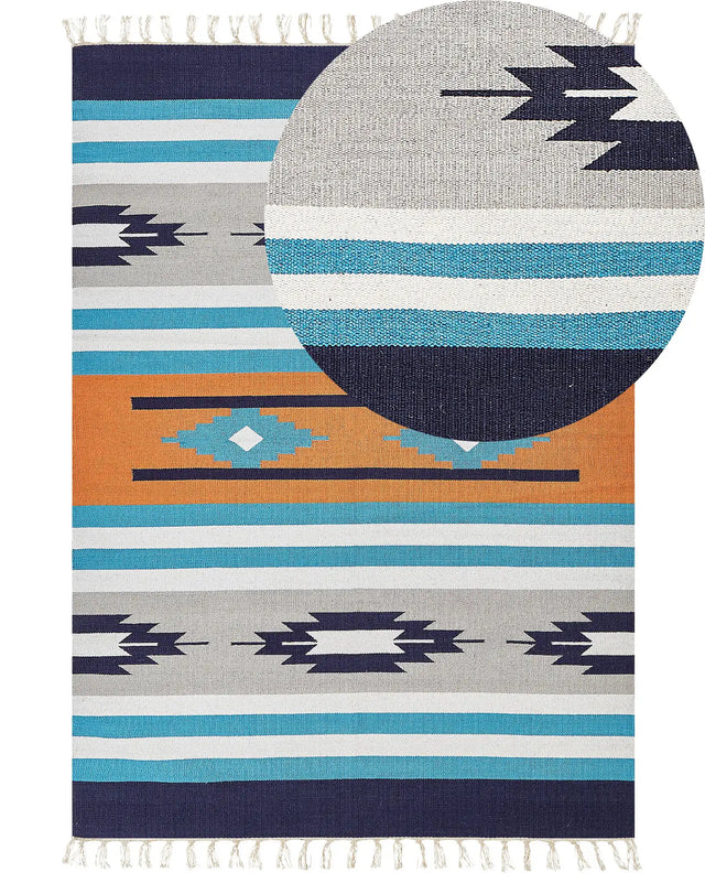 Kilim Area Rug Multicolour Cotton 200 x 300 cm Handwoven Reversible Flat Weave Geometric Pattern with Tassels Traditional Boho Living Room Bedroom Beliani