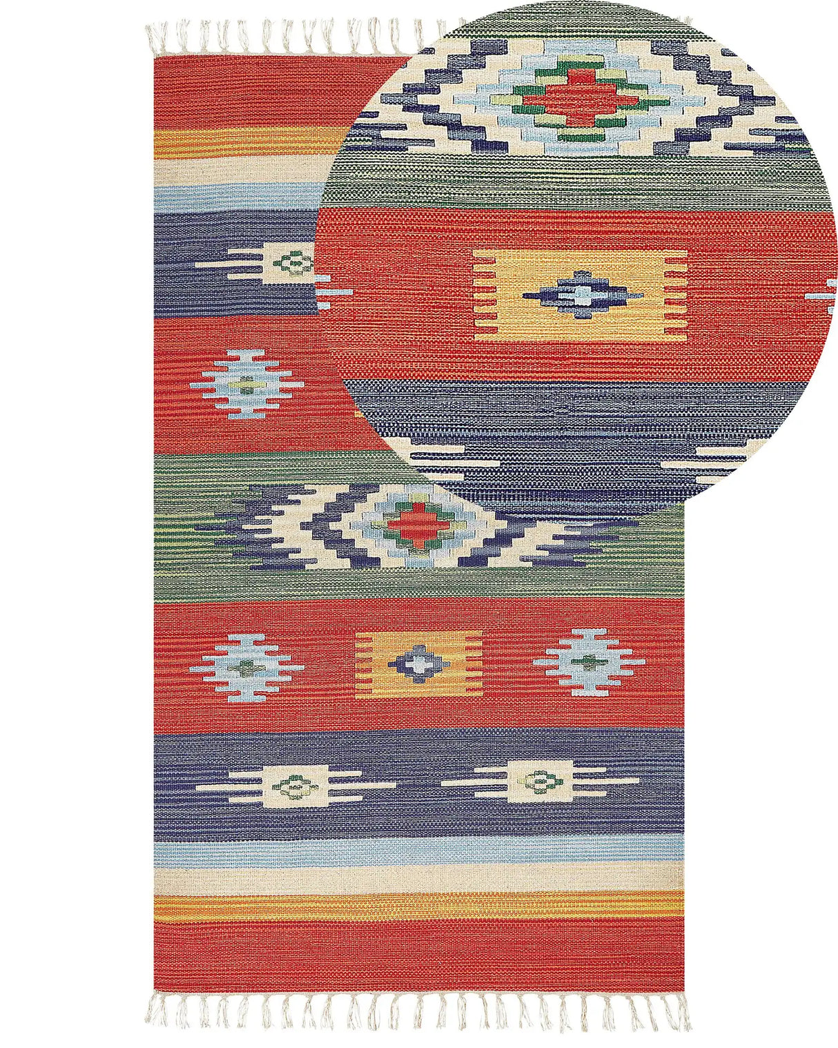 Kilim Area Rug Multicolour Cotton 80 x 150 cm Handwoven Reversible Flat Weave Geometric Pattern with Tassels Traditional Boho Living Room Bedroom Beliani
