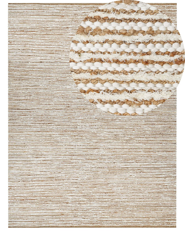 Modern Area Rug Beige and White 300 x 400 cm Rectangular Handwoven Reversible Low Pile Modern Living Room Bedroom Beliani