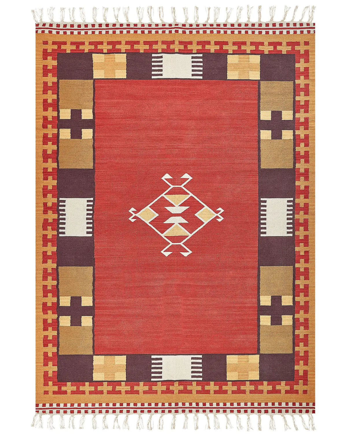 Kilim Area Rug Multicolour Cotton 200 x 300 cm Handwoven Reversible Flat Weave Geometric Pattern with Tassels Traditional Boho Living Room Bedroom Beliani