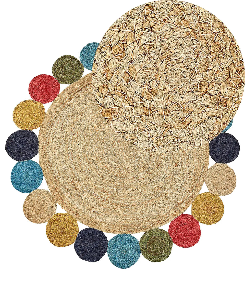 Area Rug Natural Jute Multicolour Round Country Living Room  140 cm Beliani