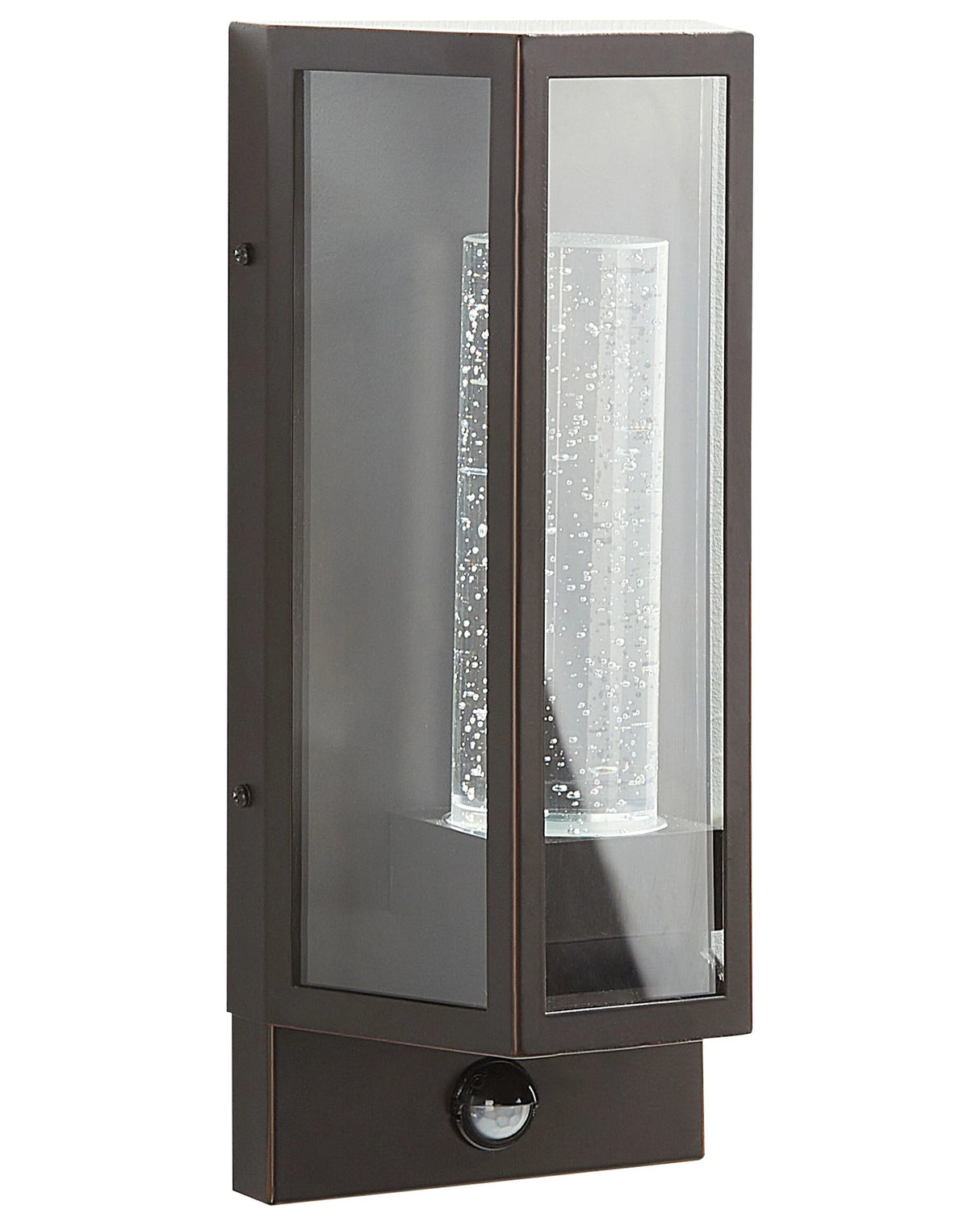 Outdoor Wall Light LED Lamp Brown Iron Glass 33 cm with Motion Sensor External Retro Design Beliani