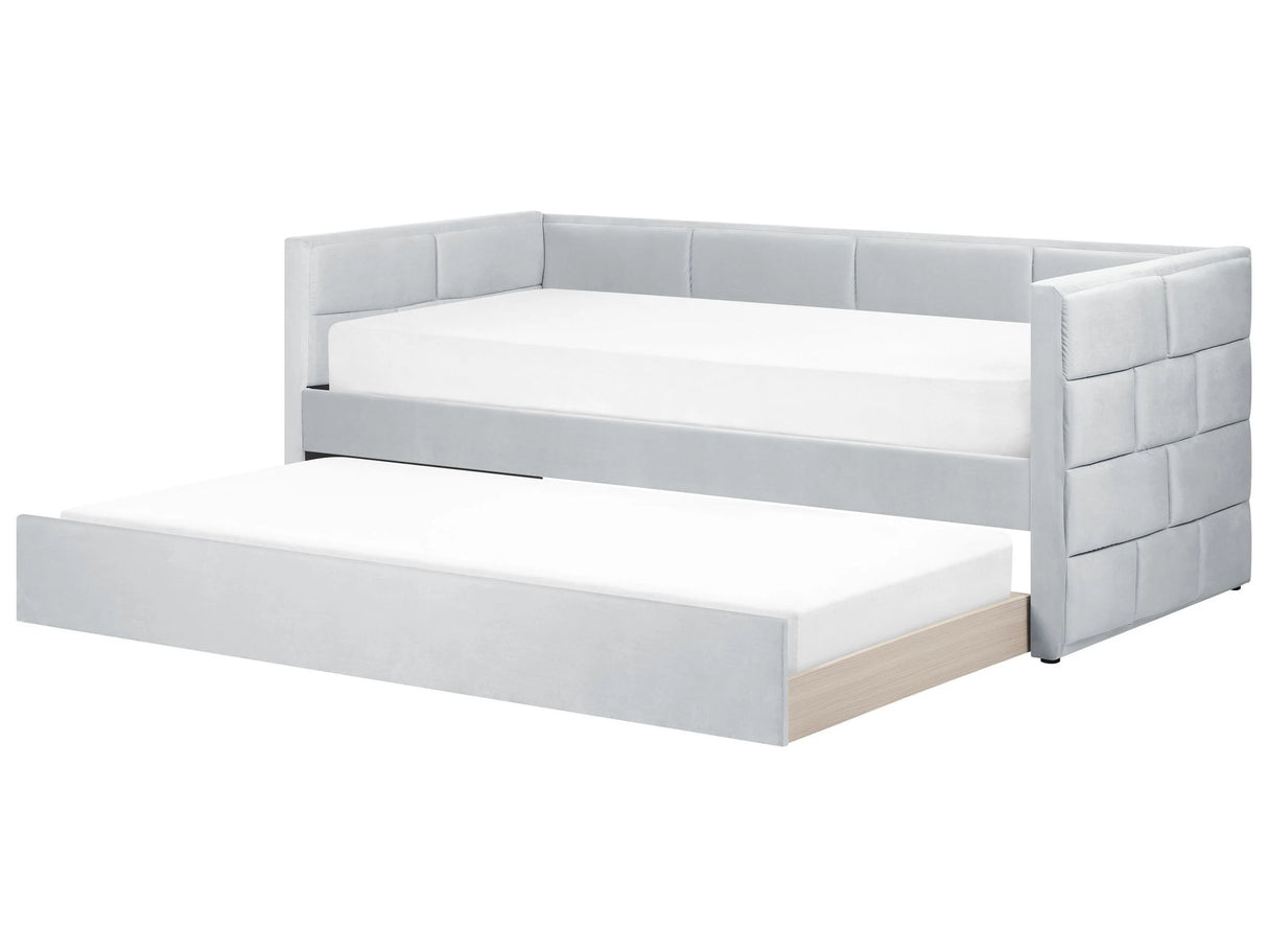Trundle Bed Frame Light Grey Velvet EU Velvet Single Size 3ft Slatted Frame Tufted Glam Beliani