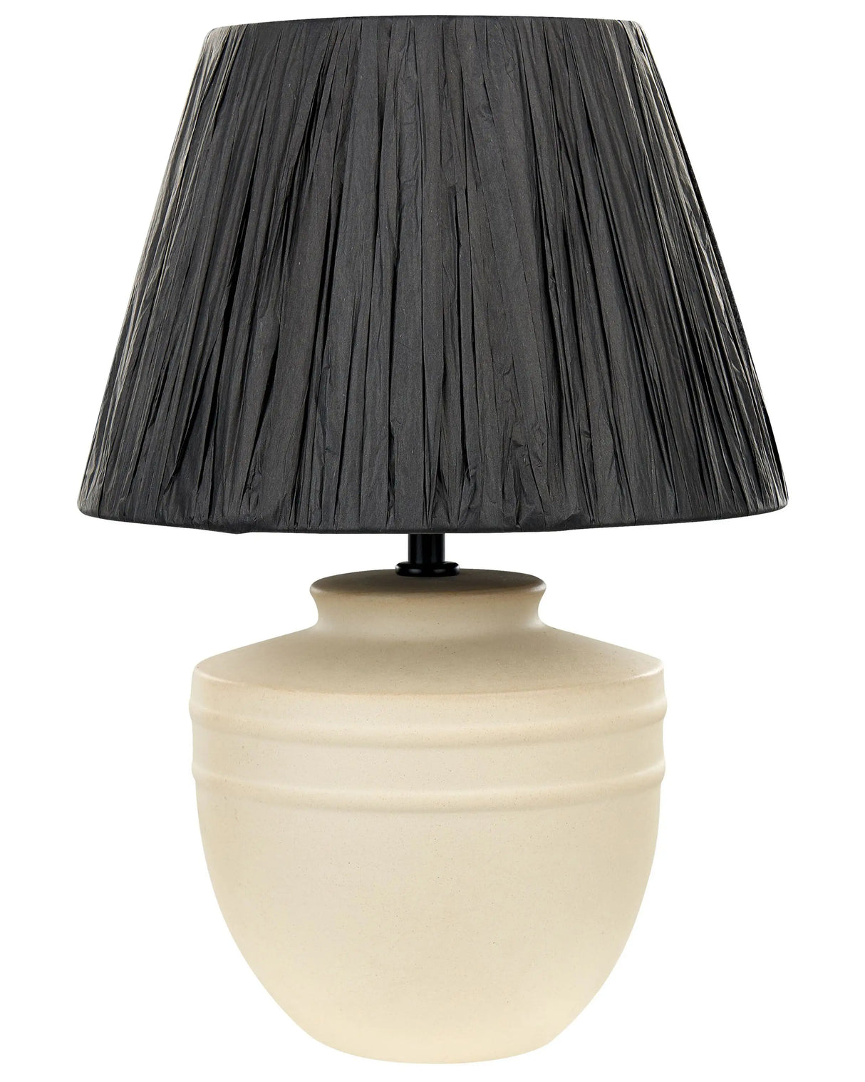Table Lamp Beige Ceramic 44 cm Black Paper Cone Shade Bedside Living Room Bedroom Lighting Beliani
