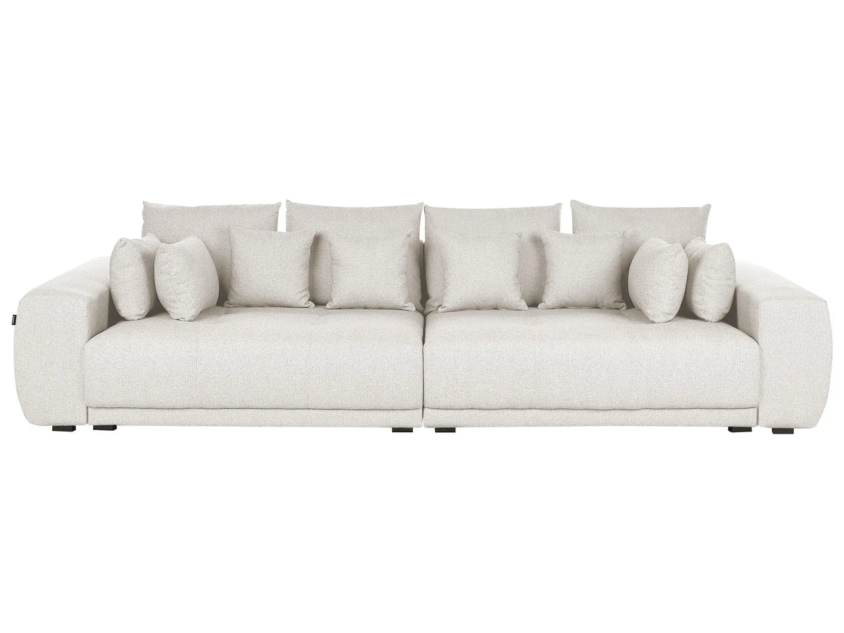 Sofa with 8 Pillows Beige Fabric Upholstery 4 Seater Pillow Back Modern Traditional Living Room Beliani