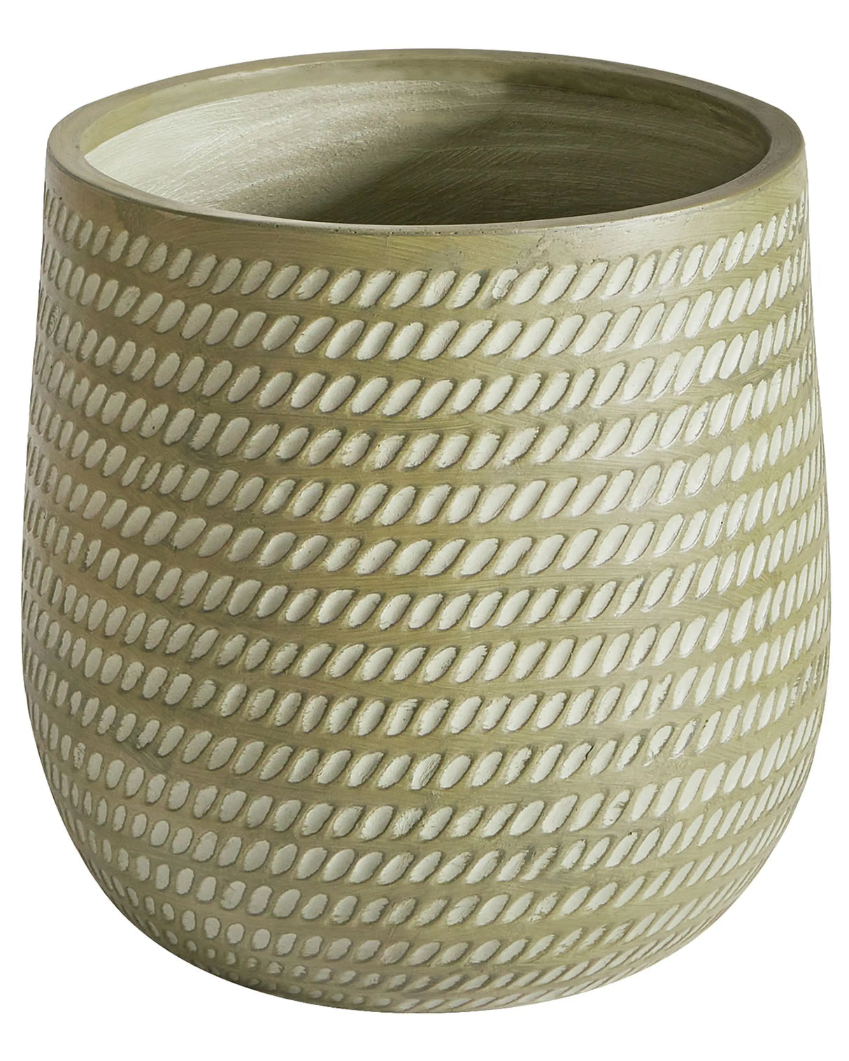 Plant Pot Green Fibre Clay 39 cm Round Outdoor Flower Pot Embossed Pattern Beliani