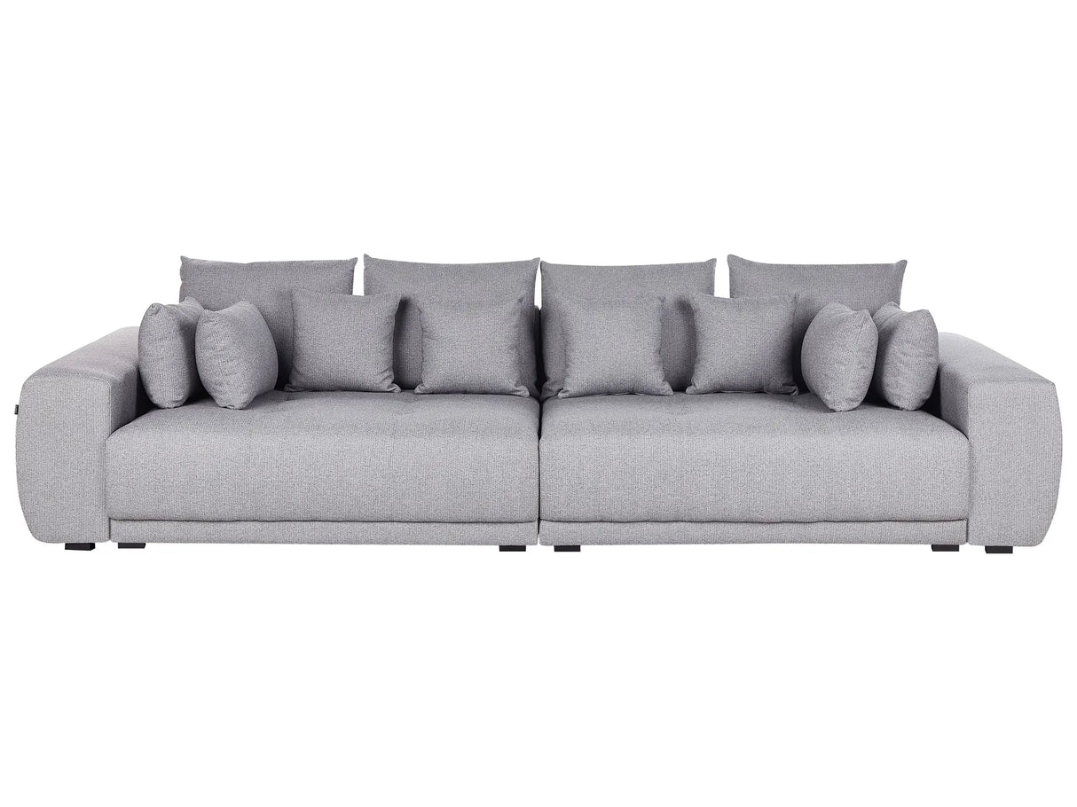 Sofa with 8 Pillows Grey Fabric Upholstery 4 Seater Pillow Back Modern Traditional Living Room Beliani