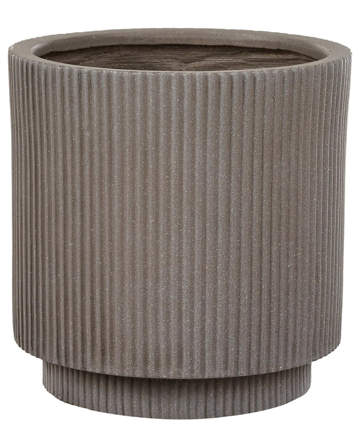 Flower Planter Taupe Fibre Clay Garden Plant Pot 30 x 30 x 30 cm Drainage Hole Vertical Rib Finish Outdoor Patio Garden Beliani