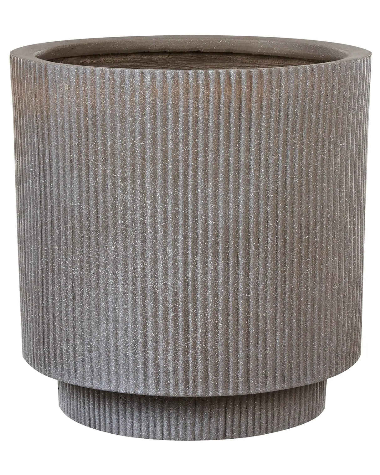 Flower Planter Taupe Fibre Clay Garden Plant Pot 37 x 37 x 37 cm Drainage Hole Vertical Rib Finish Outdoor Patio Garden Beliani