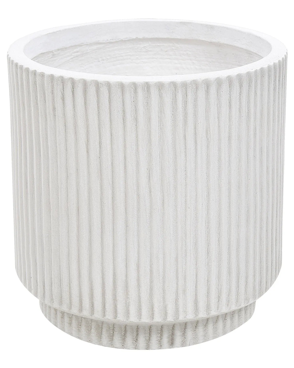 Flower Planter White Fibre Clay Garden Plant Pot 24 x 24 x 24 cm Drainage Hole Vertical Rib Finish Outdoor Patio Garden Beliani