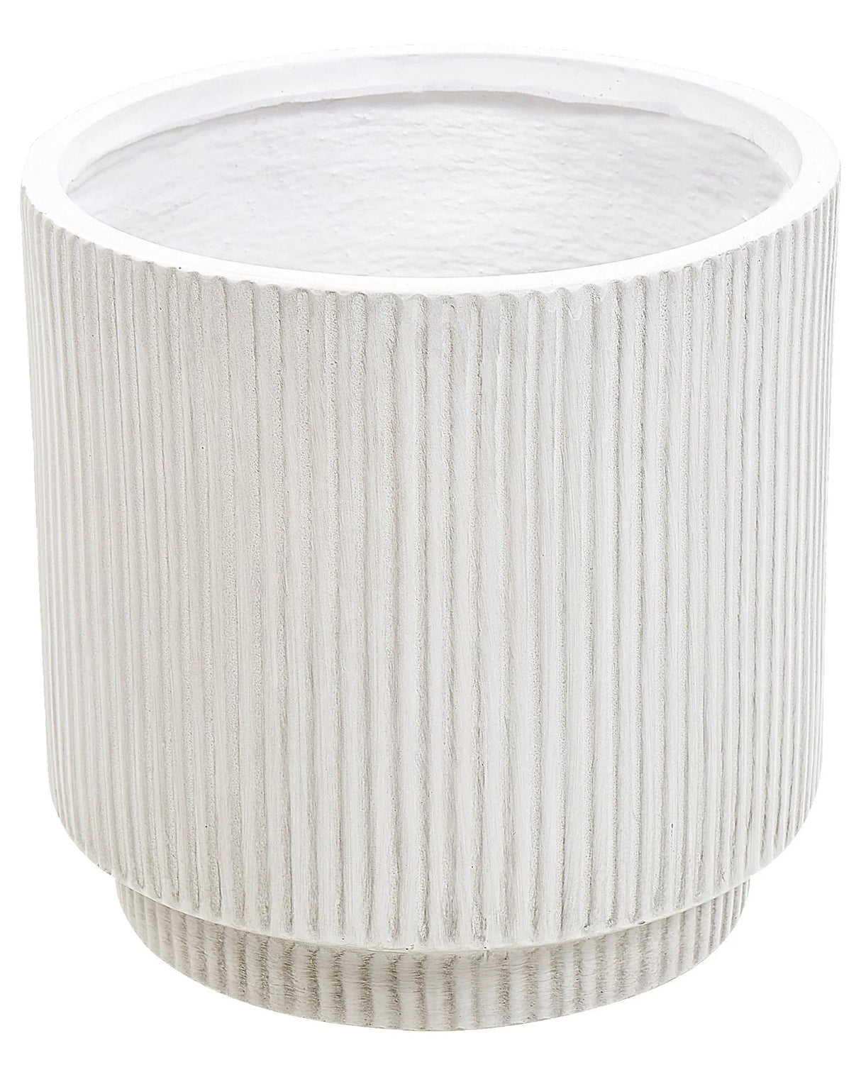 Flower Planter White Fibre Clay Garden Plant Pot 30 x 30 x 30 cm Drainage Hole Vertical Rib Finish Outdoor Patio Garden Beliani