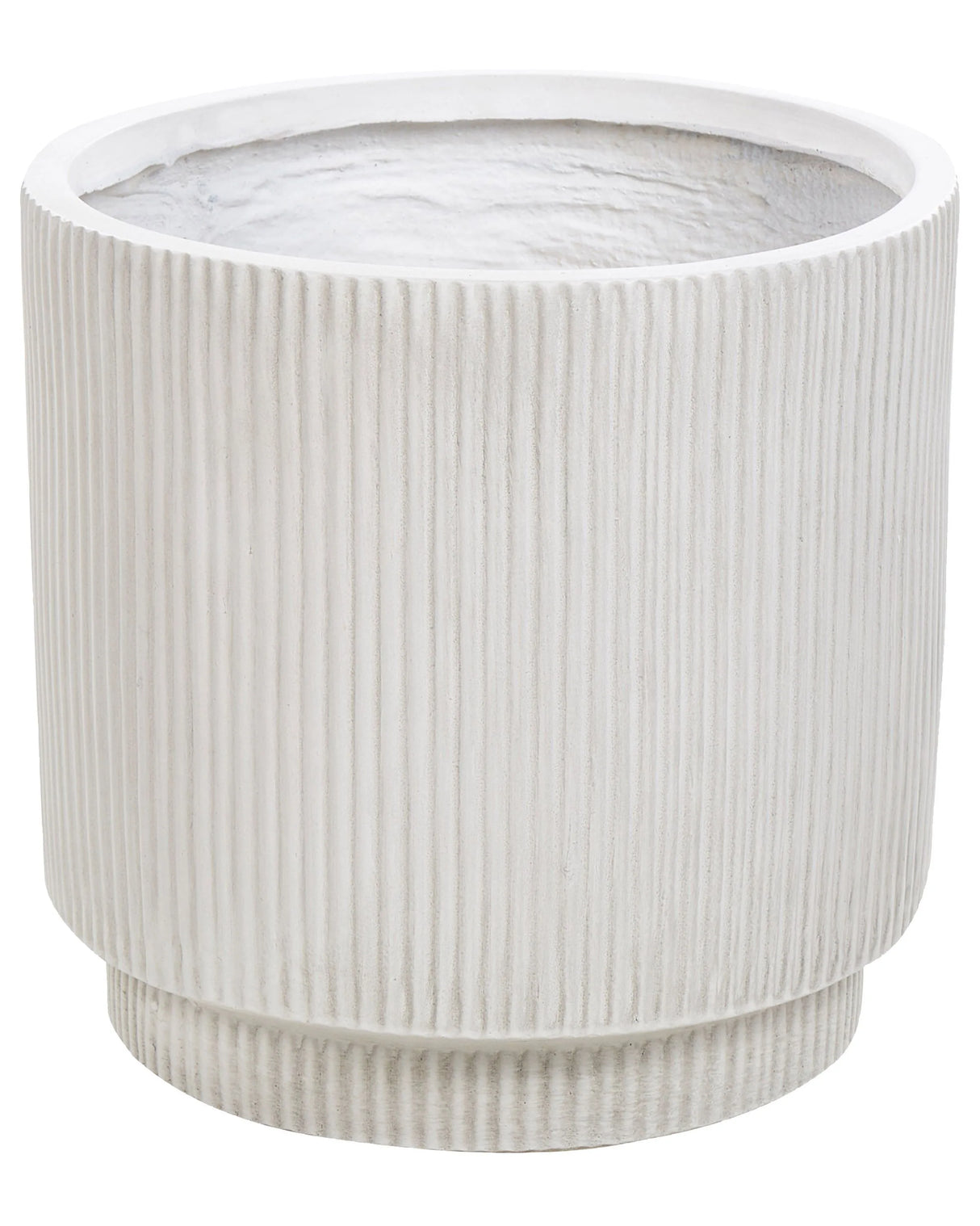 Flower Planter White Fibre Clay Garden Plant Pot 37 x 37 x 37 cm Drainage Hole Vertical Rib Finish Outdoor Patio Garden Beliani