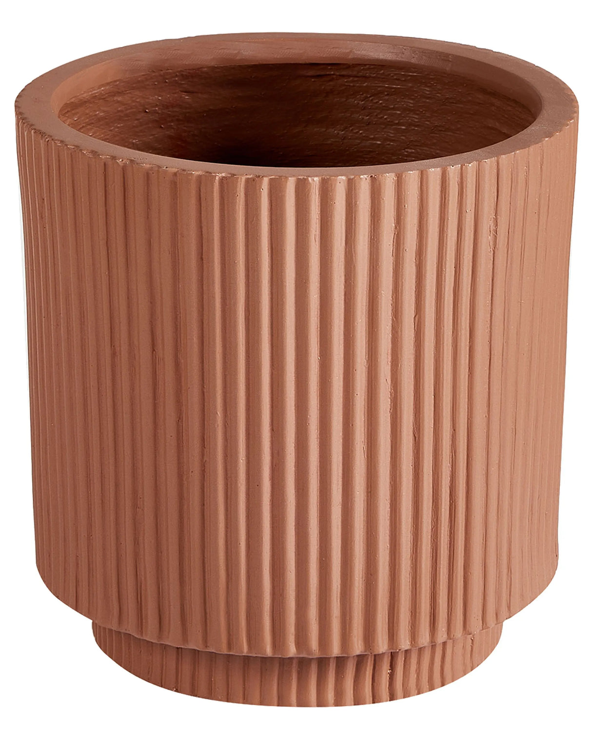 Flower Planter Golden Brown Fibre Clay Garden Plant Pot 24 x 24 x 24 cm Drainage Hole Vertical Rib Finish Outdoor Patio Garden Beliani