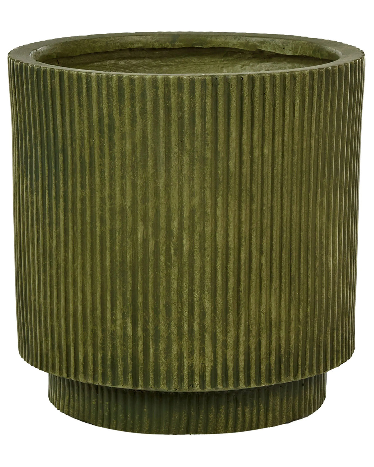 Flower Planter Green Fibre Clay Garden Plant Pot 30 x 30 x 30 cm Drainage Hole Vertical Rib Finish Outdoor Patio Garden Beliani