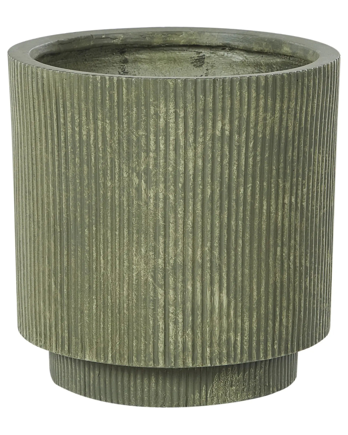 Flower Planter Green Fibre Clay Garden Plant Pot 37 x 37 x 37 cm Drainage Hole Vertical Rib Finish Outdoor Patio Garden Beliani