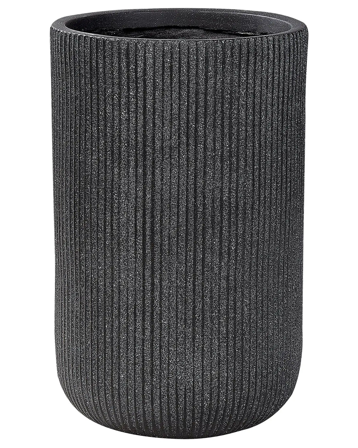 Flower Planter Golden Brown Fibre Clay Garden Plant Pot 30 x 30 x 49 cm Drainage Hole Vertical Rib Finish Outdoor Patio Garden Beliani