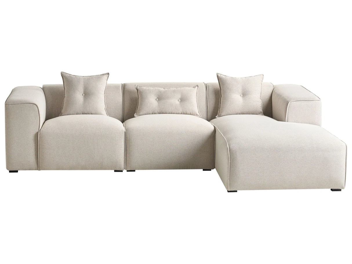 Left Hand Corner Sofa Light Beige 3 Seater Polyester Upholstery Extra Scatter Cushions Modern Living Room Beliani