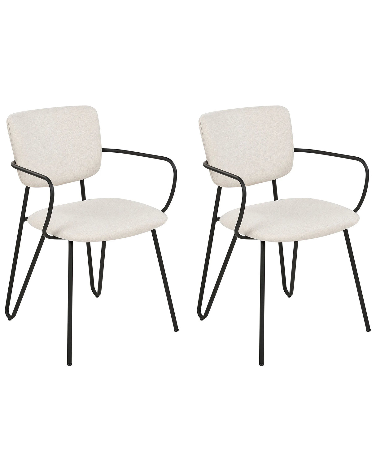 Set of 2 Dining Chairs Off-White Polyester Structural Fabric Upholstery Black Metal Legs Armless Curved Backrest Modern Contemporary Design Beliani