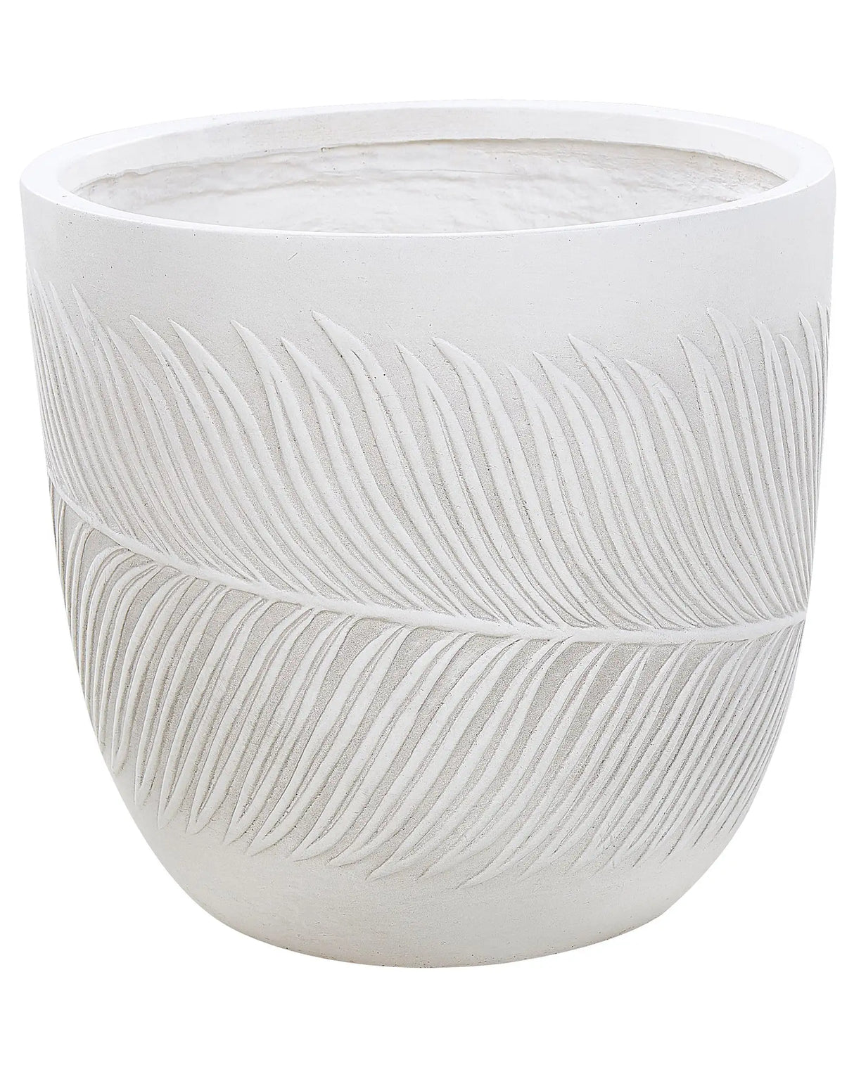 Outdoor Plant Pot Clay Fibre White 42 x 42 x 40 cm Planter Round UC Resistant Leaf Motif Traditional Beliani