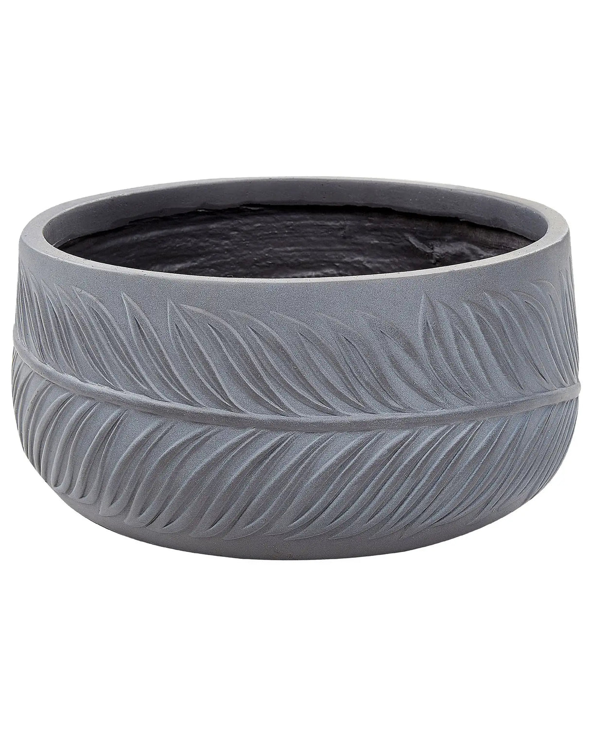 Outdoor Plant Pot Clay Fibre Grey 35 x 35 x 19 cm Planter Round UV Resistant Leaf Motif Traditional Beliani