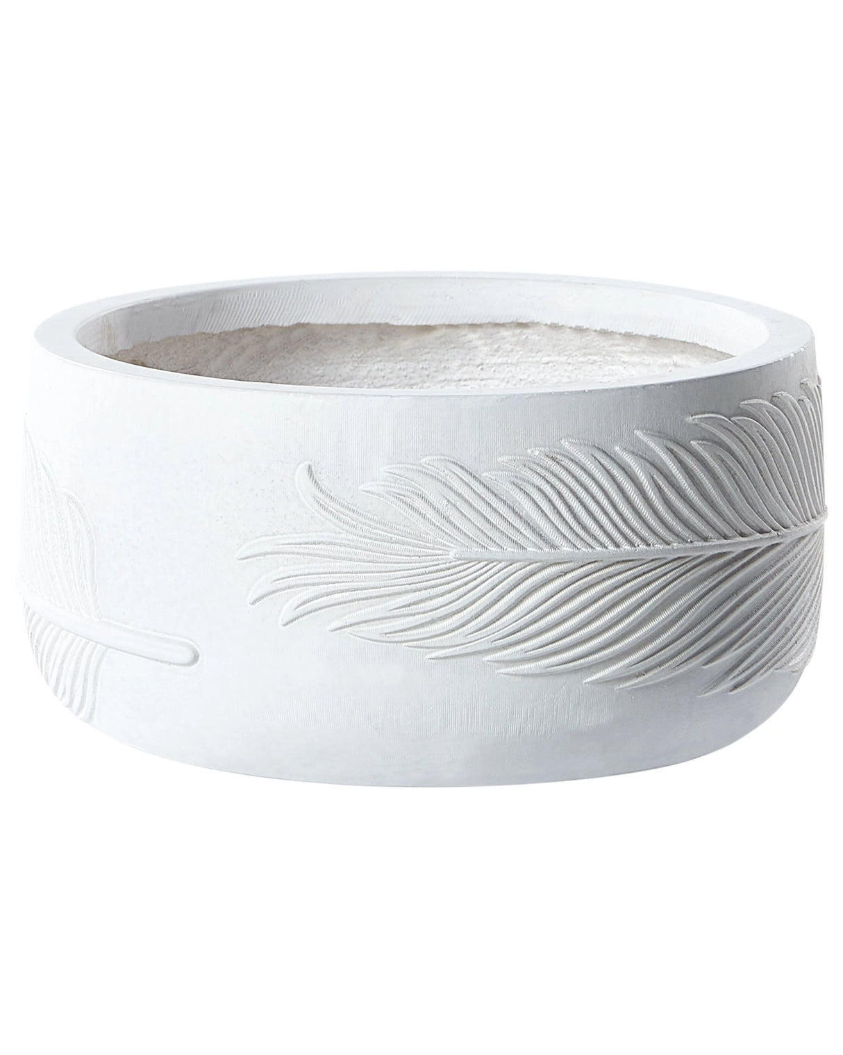 Outdoor Plant Pot Clay Fibre White 25 x 25 x 14 cm Planter Round UC Resistant Leaf Motif Traditional Beliani