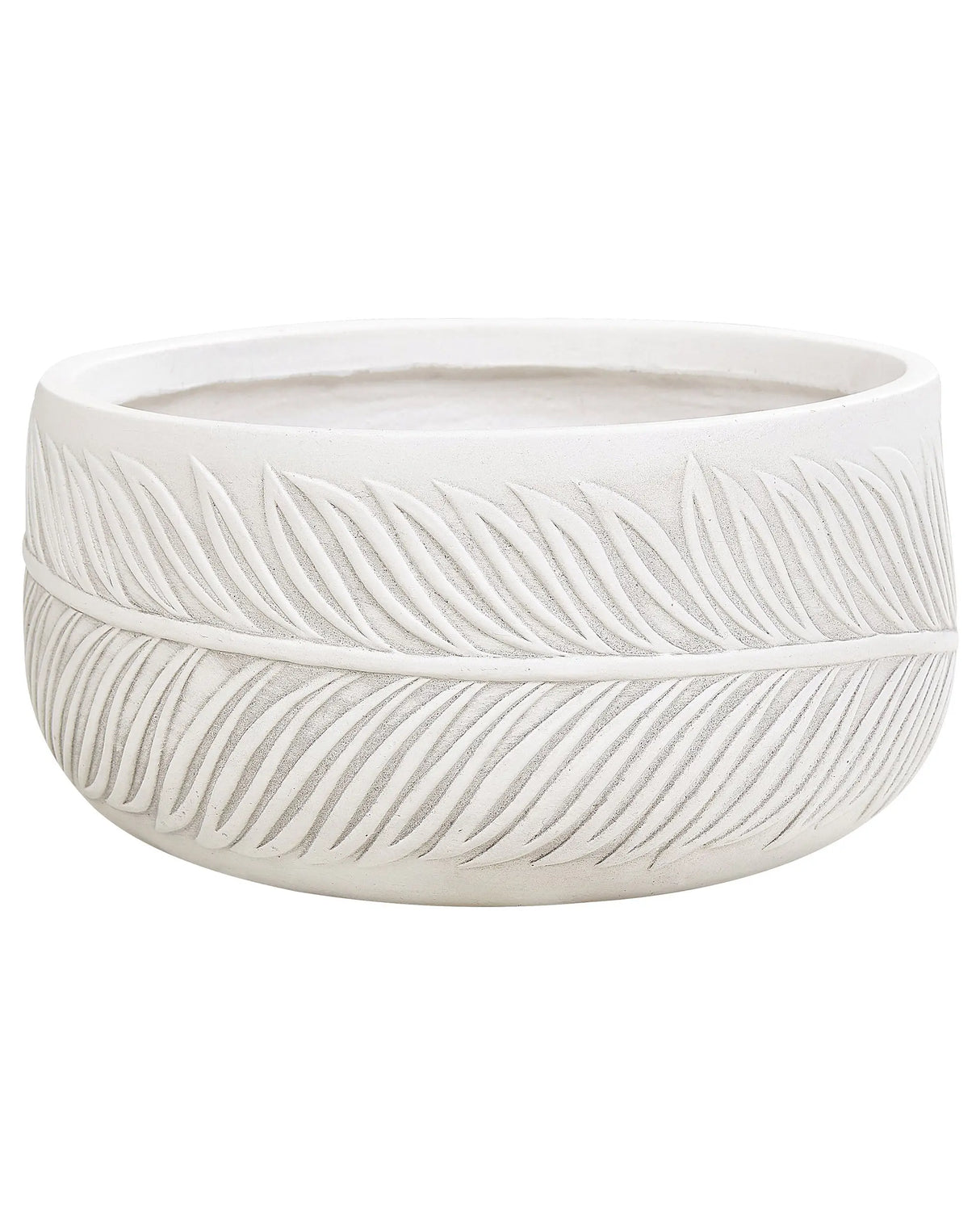 Outdoor Plant Pot Clay Fibre White 35 x 35 x 19 cm Planter Round UC Resistant Leaf Motif Traditional Beliani
