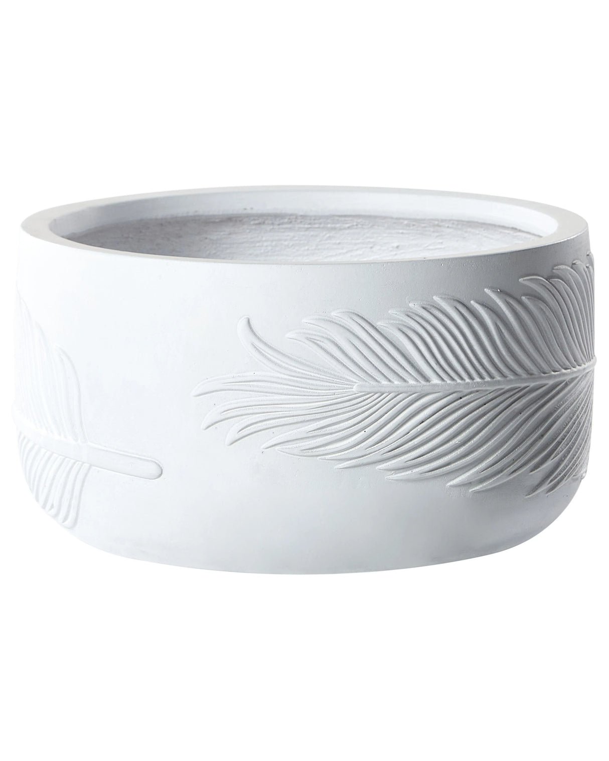 Outdoor Plant Pot Clay Fibre White 43 x 43 x 23 cm Planter Round UC Resistant Leaf Motif Traditional Beliani